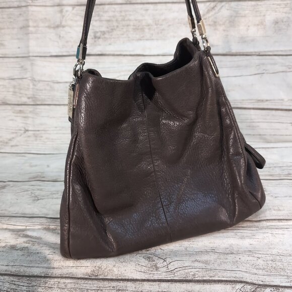 Coach Brown Pebbled Leather Double-Zip Shoulder Bag Madison Bag Women’s One Size - Picture 3 of 12